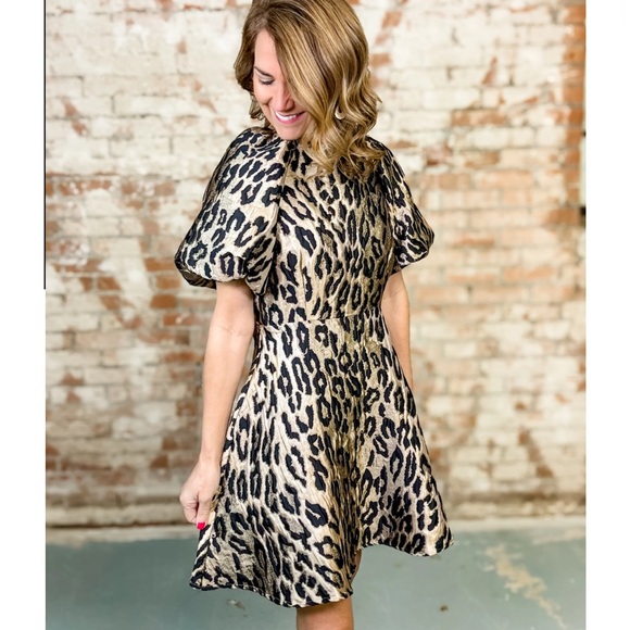 THML Dresses & Skirts - THML Leopard Print Mini Dress in Black and Gold